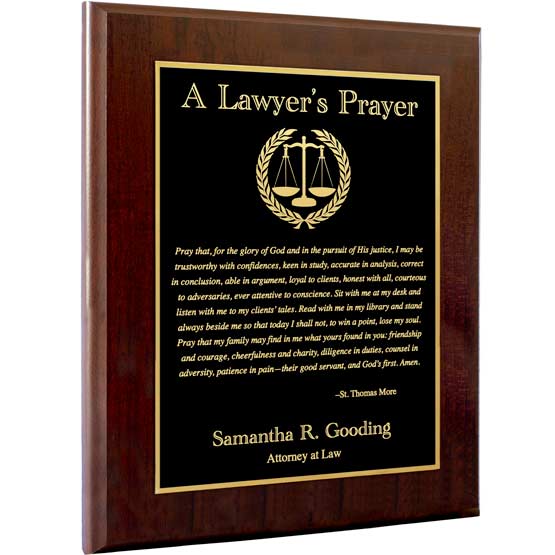 Lawyer's Prayer Laser Metal Plaque