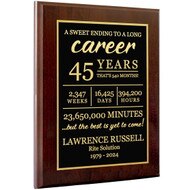 Retirement Plaque Featuring Years Worked And Custom A Sweet End To A Long Career Text And Wood Board