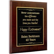 Retirement Plaque With Wood Board And Custom Text Featuring Name And Years Worked And Happy Retirement Message