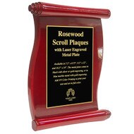 Custom Engraved Rosewood Scroll Plaques with Laser Engraved Plate designed with your message and logo.