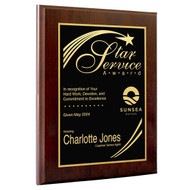 Show recognization for employee excellence with the Star Service laser engraved plaque. Easy design with an elegant look.