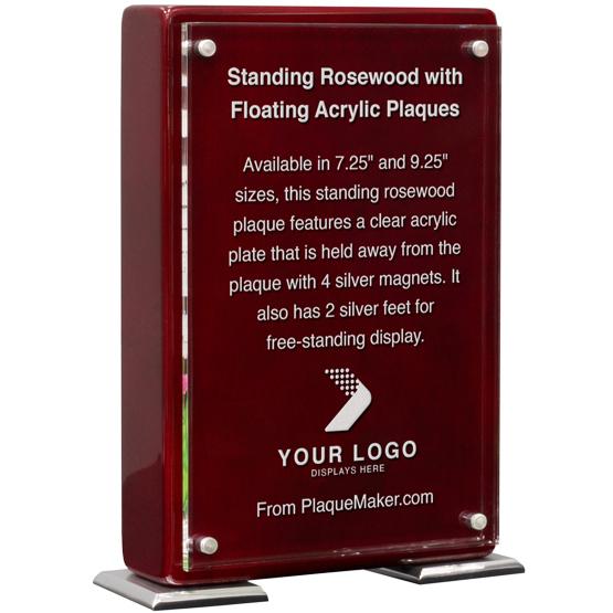 Custom Engraved Floating Acrylic on Standing Rosewood Plaque with your Message, Logo, and Art