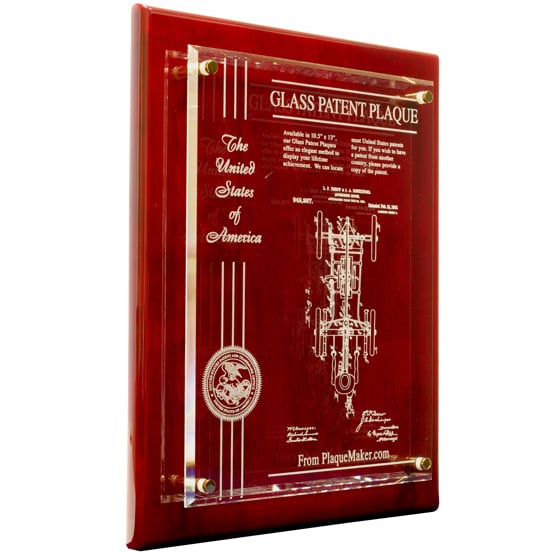 Custom Glass Rosewood Patent Plaque