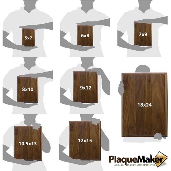 Color Printed Walnut Plaque Sizes