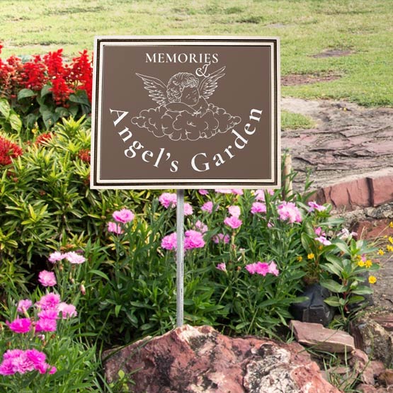 Custom Engraved Bronze Cast Aluminum Sign Memorial On Stand In Garden