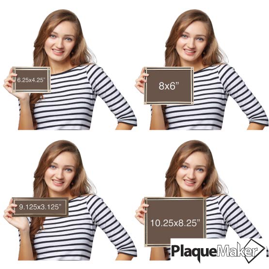 Woman Holding All Available Size Of Bronze Cast Aluminum Signs To Demonstrate Size