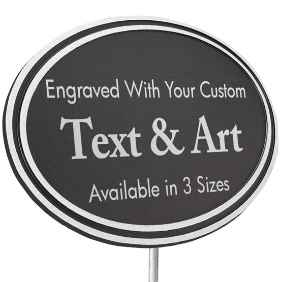 Custom Oval Cast Aluminum Sign With Stand And Black And Silver Design Featuring Customization Options