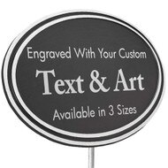 Custom Oval Cast Aluminum Sign With Stand And Black And Silver Design Featuring Customization Options