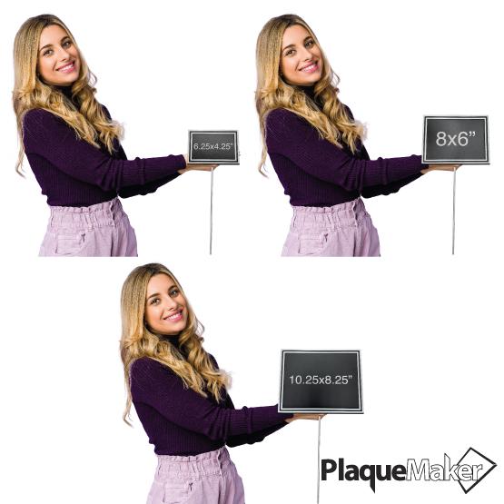 Custom Rectangle Cast Aluminum Sign Available In Three Sizes Compared To The Size Of A Woman