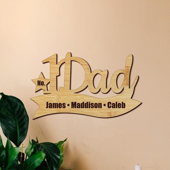 Number One Dad Bamboo Sign on Wall