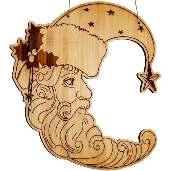 Crescent Moon Santa Bamboo Sign