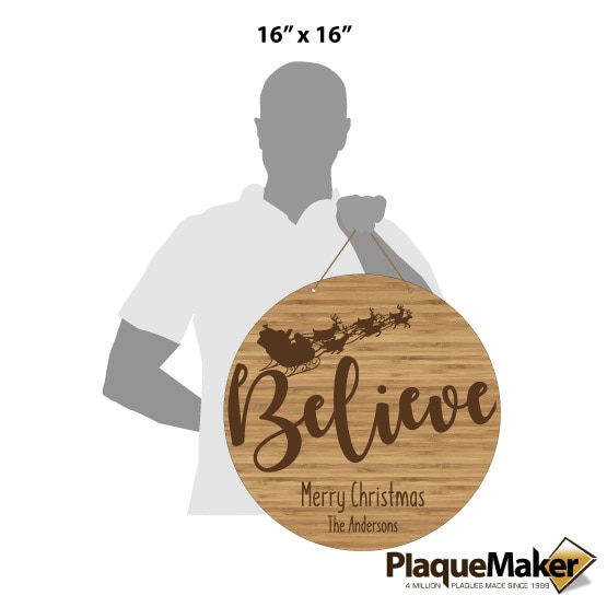 Believe Round Bamboo Sign Size