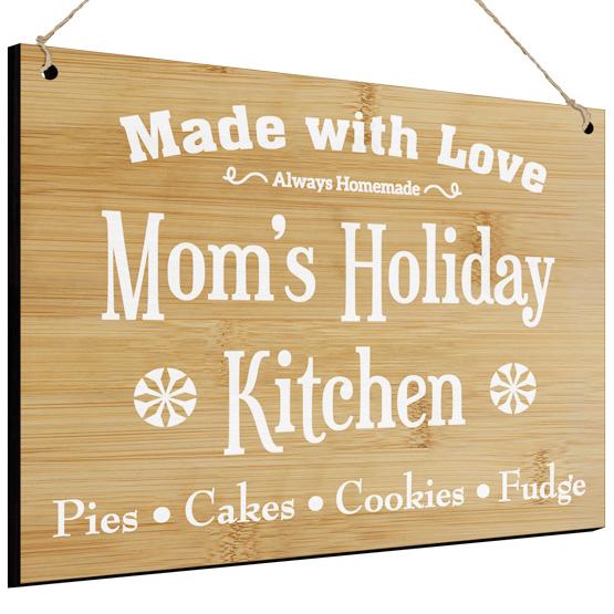 Holiday Mom's Kitchen Bamboo Sign