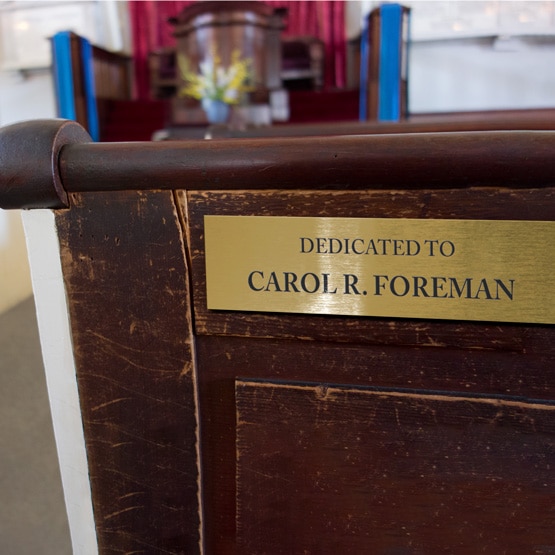 Brass Plate on Church Pew