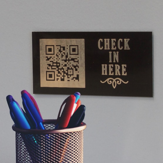 Laser Metal QR Code Tag Behind Desk