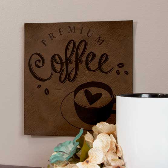 Faux Leather Dark Brown Sign & Mug