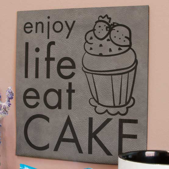 Faux Leather Gray Sign & Mug