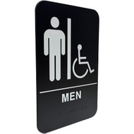 Custom Black And White Plastic Sign With Men And Wheelchair Icons Above Men Text With Corresponding Braille